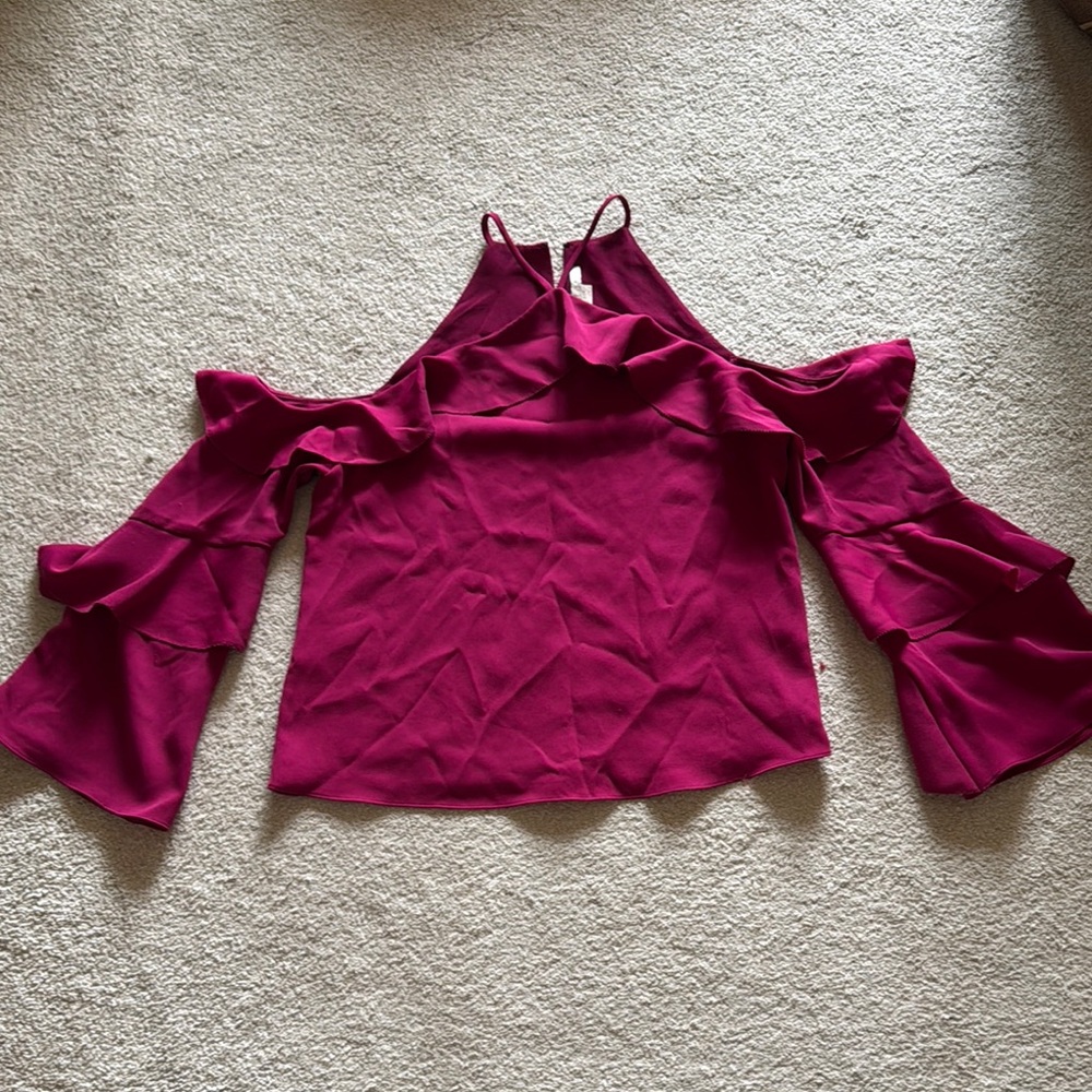 Elegant Women's Cold Shoulder Top - Burgundy